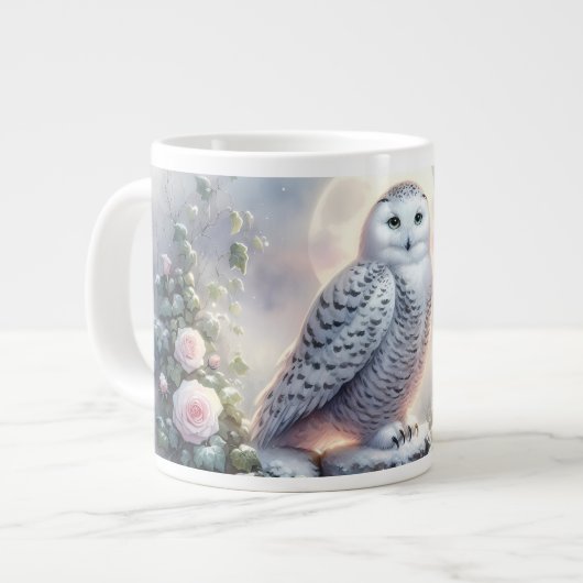 Snowy Owl in Moonlit Winter Garden ジャンボコーヒーマグカップ (正面左)