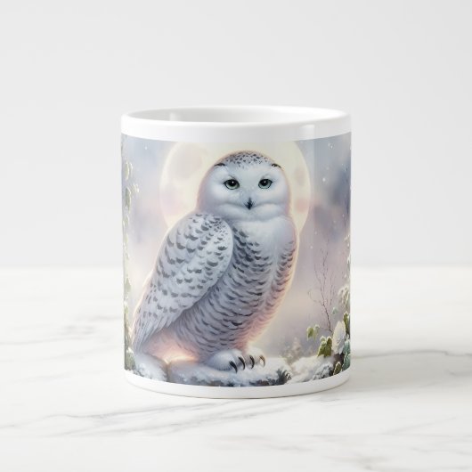 Snowy Owl in Moonlit Winter Garden ジャンボコーヒーマグカップ (正面)