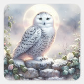 Snowy Owl in Moonlit Winter Garden スクエアシール (正面)