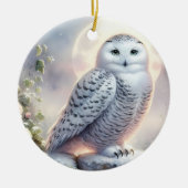 Snowy Owl in Moonlit Winter Garden セラミックオーナメント (正面)