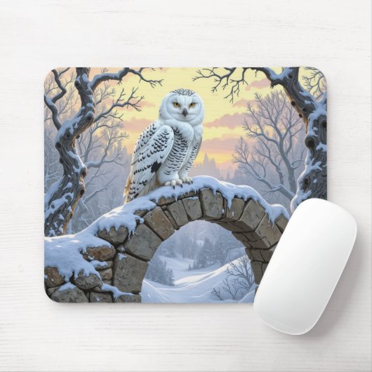 Snowy Owl On a Stone Arch マウスパッド (マウス)
