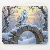Snowy Owl On a Stone Arch マウスパッド (正面)