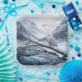 Snowy Owl On a Winter Tree Branch ペーパープレート (パーティー)