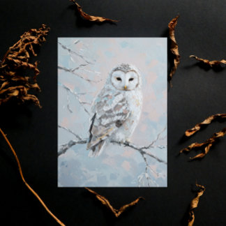 Snowy Owl on Winter Branch – Nature Art ポストカード