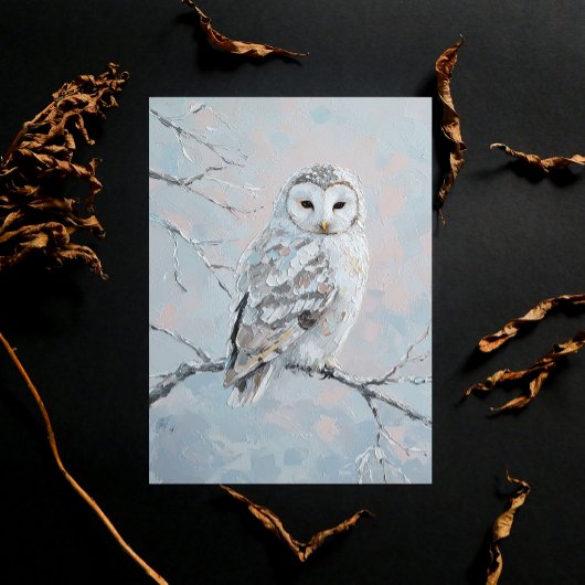 Snowy Owl on Winter Branch – Nature Art ポストカード
