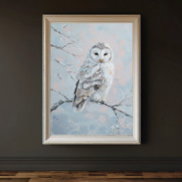 Snowy Owl on Winter Branch – Tranquil Nature Art ポスター