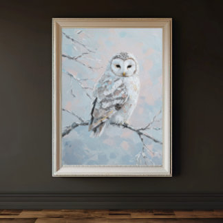 Snowy Owl on Winter Branch – Tranquil Nature Art ポスター