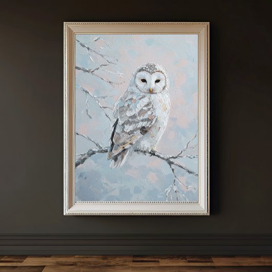 Snowy Owl on Winter Branch – Tranquil Nature Art ポスター