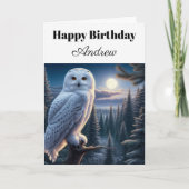 Snowy Owl Personalized Happy Birthday  カード (正面)