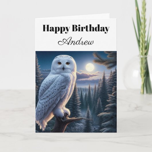 Snowy Owl Personalized Happy Birthday  カード (正面)