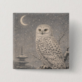 Snowy Owl Pin Badge, Japanese Moon Pagoda Wildlife 缶バッジ