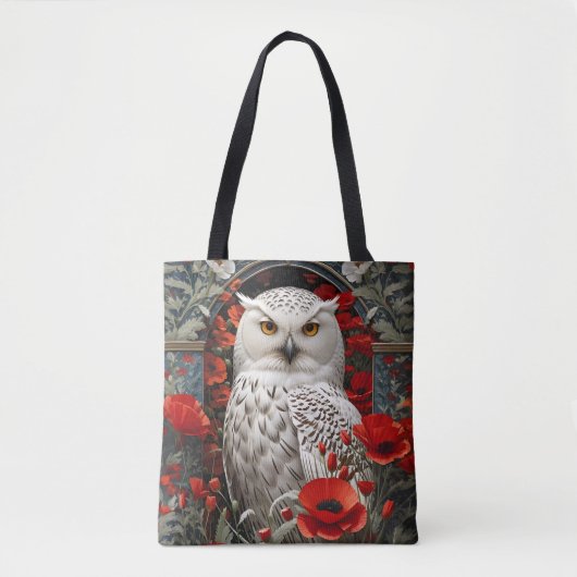 Snowy Owl Red Poppy Flowers トートバッグ (正面)