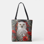 Snowy Owl Red Poppy Flowers トートバッグ (裏面)