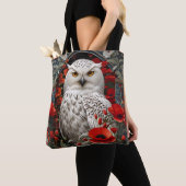 Snowy Owl Red Poppy Flowers トートバッグ (クローズアップ)