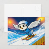 Snowy Owl Ski Jumping from a Winter Ski Ramp ポストカード (正面/裏面)