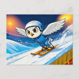 Snowy Owl Ski Jumping from a Winter Ski Ramp ポストカード