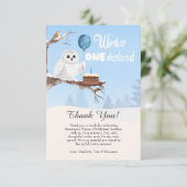 Snowy Owl Winter Onederland Birthday  サンキューカード (スタンド正面)