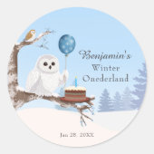Snowy Owl Winter Onederland Birthday ラウンドシール (正面)