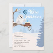Snowy Owl Winter Onederland Birthday  招待状 (正面)