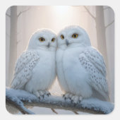 Snowy Owls On a Winter Branch スクエアシール (正面)