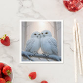 Snowy Owls On a Winter Branch スタンダードカクテルナプキン (インサイチュ)