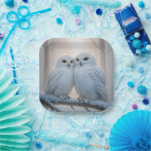 Snowy Owls On a Winter Branch ペーパープレート (パーティー)