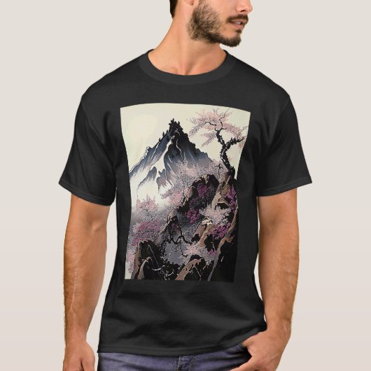 snowy peak mountain Cherry Blossom Awesome Japan Tシャツ (正面)