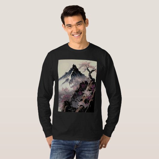 snowy peak mountain Cherry Blossom Awesome Japan Tシャツ (正面フル)