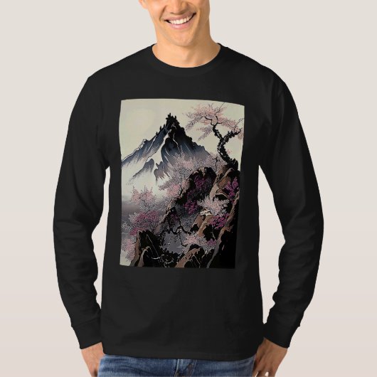 snowy peak mountain Cherry Blossom Awesome Japan Tシャツ (正面)