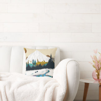 Snowy Peaks and Swan Lake, Tranquil Winter Landsca クッション