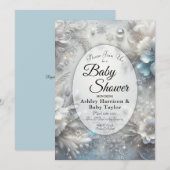 Snowy Petals in Frozen Bloom Baby Shower 招待状 (正面/裏面)