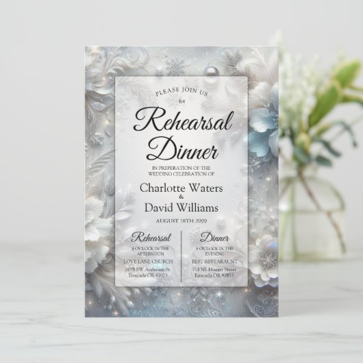 Snowy Petals in Frozen Bloom Rehearsal Dinner 招待状 (スタンド正面)