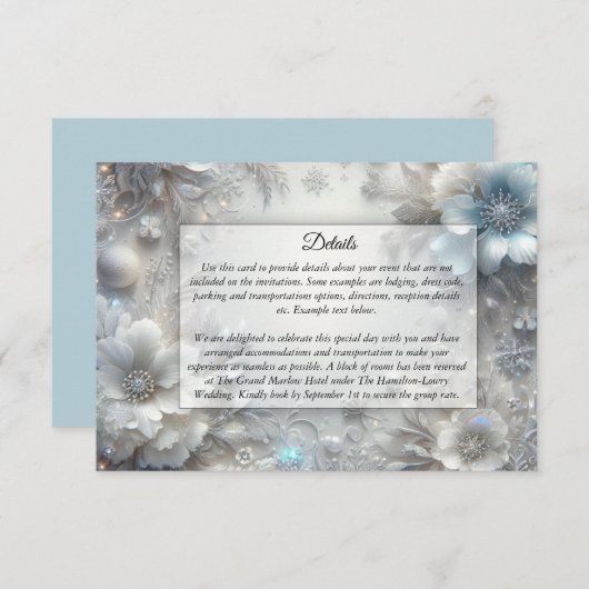 Snowy Petals in Frozen Bloom Wedding エンクロージャーカード (正面/裏面)