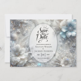 Snowy Petals in Frozen Bloom Wedding セーブザデート