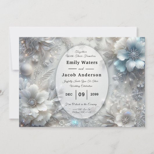 Snowy Petals in Frozen Bloom Wedding 招待状 (正面)