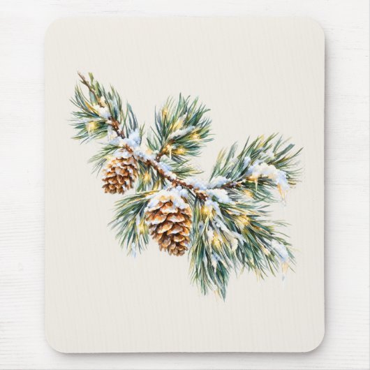 Snowy Pine Branch マウスパッド (正面)