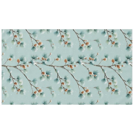 Snowy Pine Branches Winter Pattern Fleece Blanket テーブルクロス (正面(横))