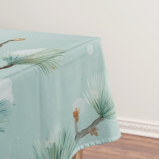 Snowy Pine Branches Winter Pattern Fleece Blanket テーブルクロス (インサイチュ)