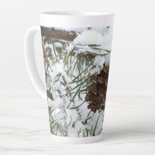 Snowy Pine Cone I冬自然撮影 カフェラテマグ (左アングル)