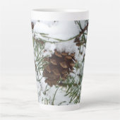 Snowy Pine Cone I冬自然撮影 カフェラテマグ (正面)