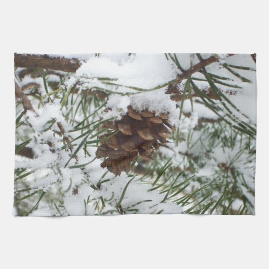 Snowy Pine Cone I冬自然撮影 キッチンタオル (横)