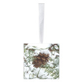 Snowy Pine Cone I冬自然撮影 キューブオーナメント (右)