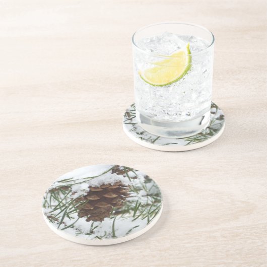 Snowy Pine Cone I冬自然撮影 コースター (側面)