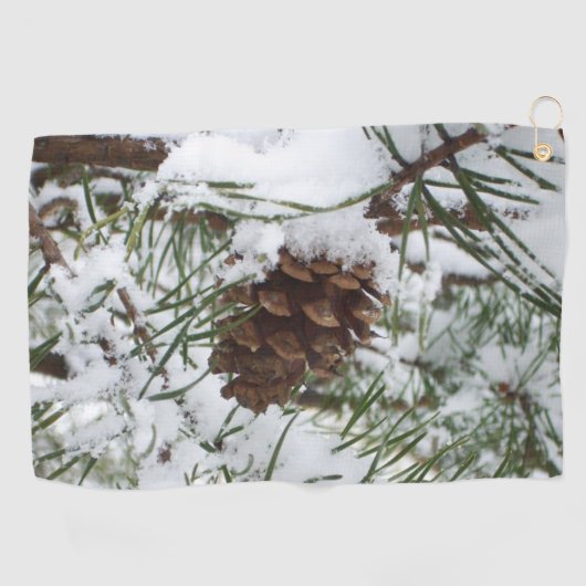 Snowy Pine Cone I冬自然撮影 ゴルフタオル (横)