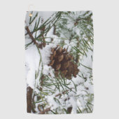 Snowy Pine Cone I冬自然撮影 ゴルフタオル (正面)