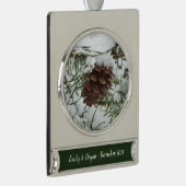 Snowy Pine Cone I冬自然撮影 シルバープレートバナーオーナメント (右)
