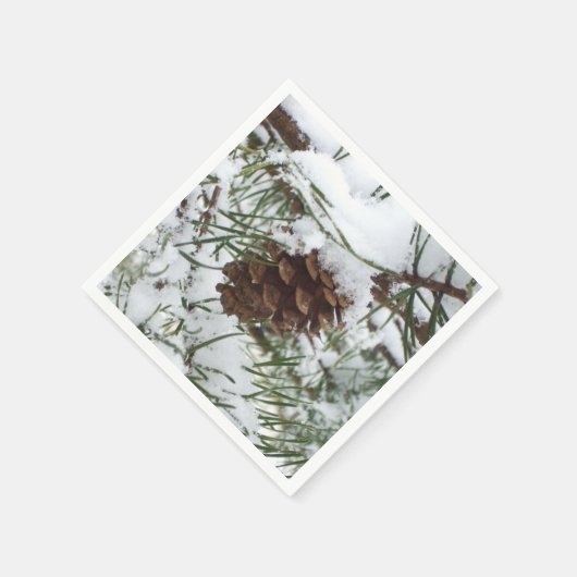 Snowy Pine Cone I冬自然撮影 スタンダードカクテルナプキン (角)