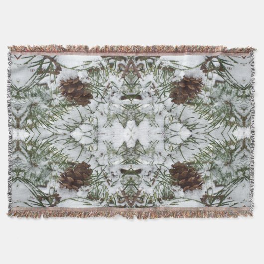 Snowy Pine Cone I冬自然撮影 スローブランケット (正面)