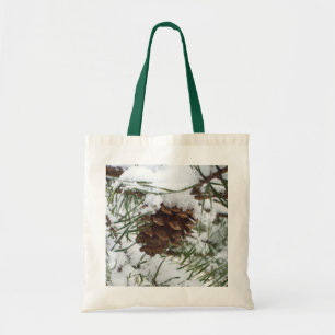 Snowy Pine Cone I冬自然撮影 トートバッグ