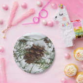 Snowy Pine Cone I冬自然撮影 ペーパープレート (パーティー)